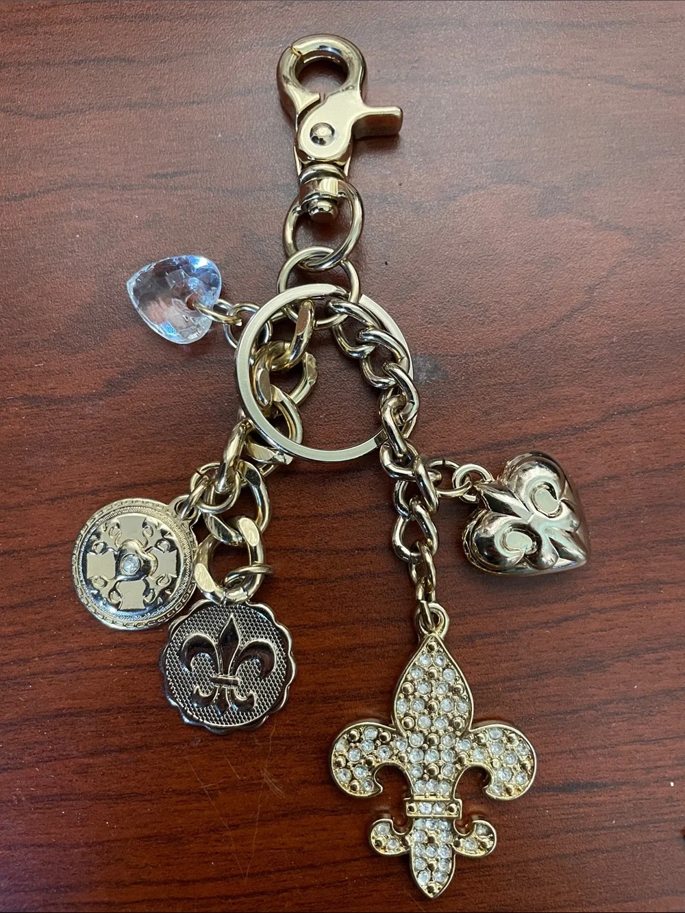 Kathy Van Zeeland Gold-Tone Fleur-de-Lis Crystal Charm Keychain - Picture 1 of 11